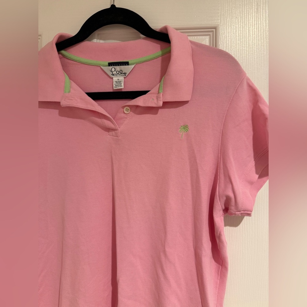 Lilly Pulitzer Pink Polo Shirt Palm Tree